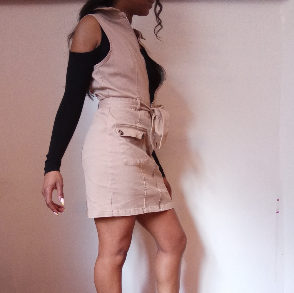 Haute Monde women's sleeveless khaki zip up dress - Picture 4 of 12